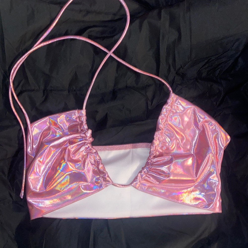 pink metallic halter top